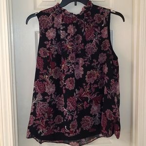 Black with purple flowers, dressy sleeveless top